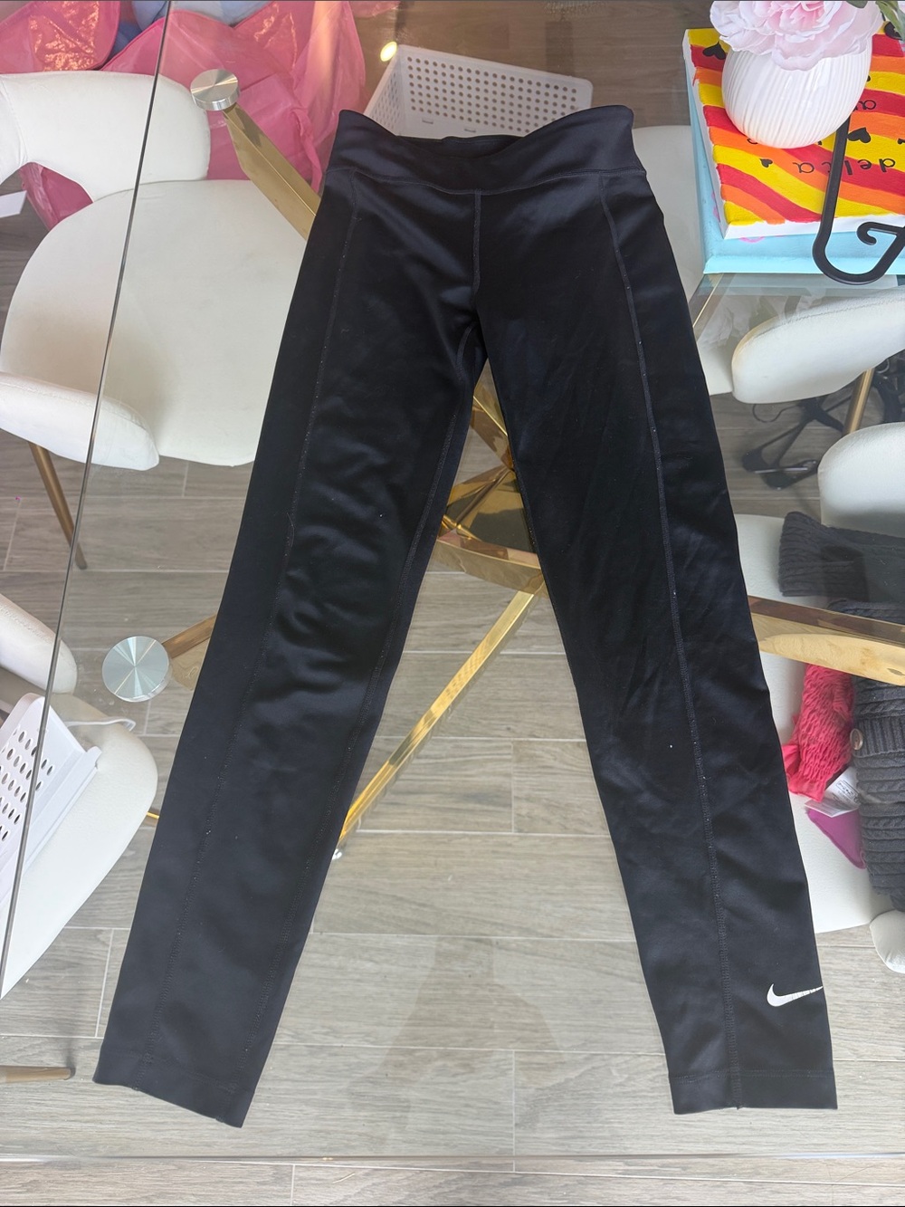 Nike Kids Black Athletic Leggings with White Swoosh